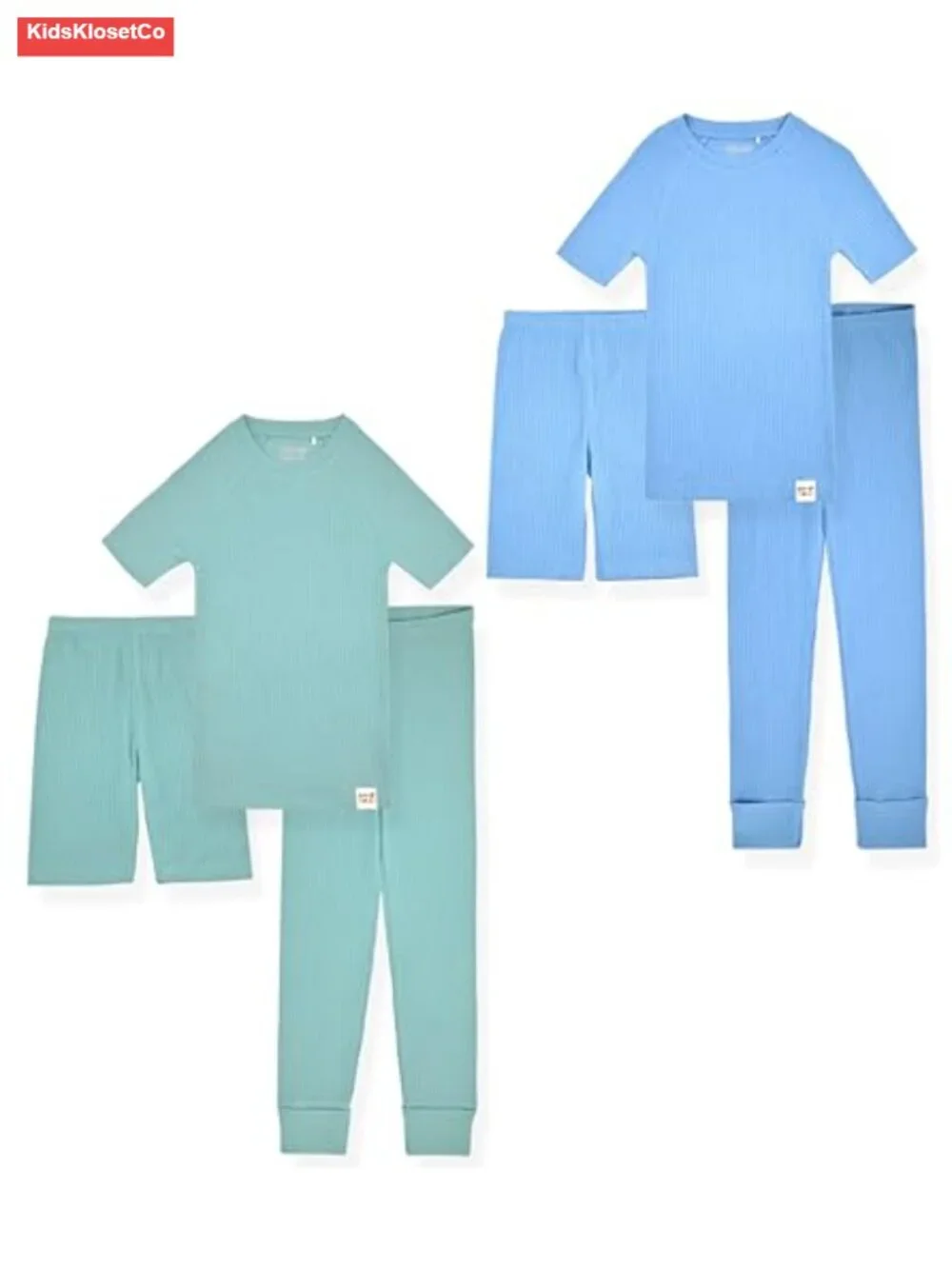 Girls Pajama Sets 4-Piece Rib Knit 100% Cotton Long Sleeve Kids Sleepwear